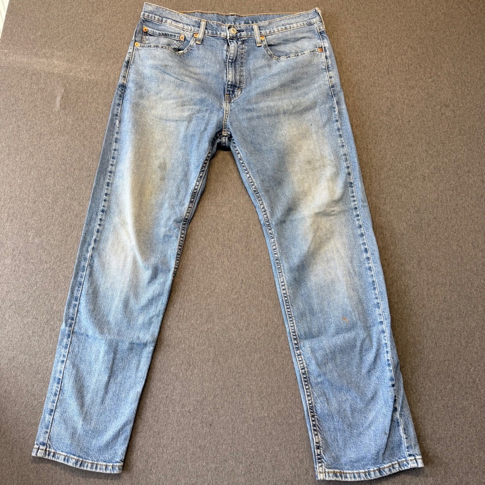 Levis 505 Regular Fit Straight Leg Jeans Mens 35x30 Light Wash Blue Denim